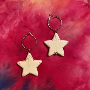 Howlite Stone Star Hoop Earrings